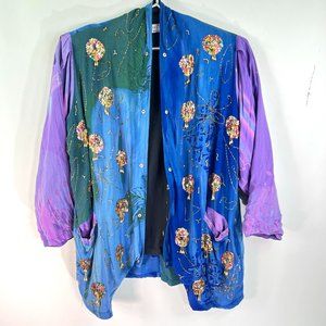 Vintage Zell Ucci Ornate Sequin Jacket XL Purple Rayon Gypsy Hippie BOHO
